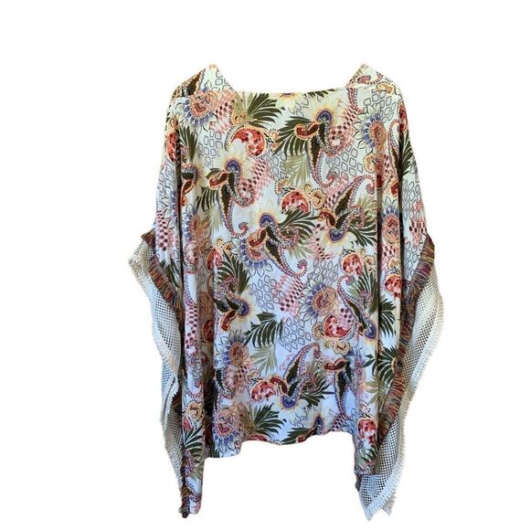 Chico’s‎ Paisley Print Boho Poncho Top Cream Multi Color Size S/M - Picture 2 of 12